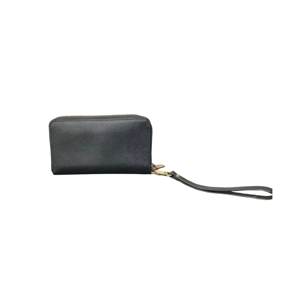 Michael Kors Black Saffiano Leather Studded Heart Zip Around Wristlet Wallet